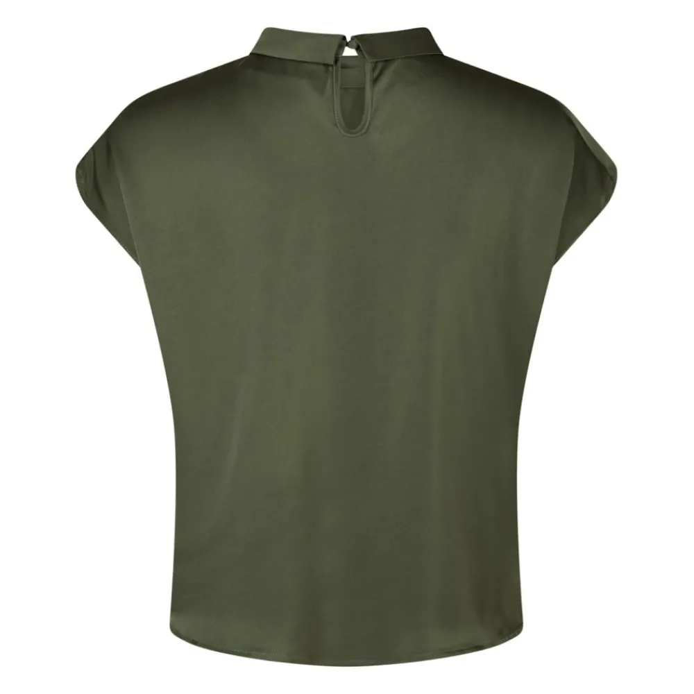 DAMES Neo Noir Blouses^Elegante Drapy Satin Blouse met Knoopdetail