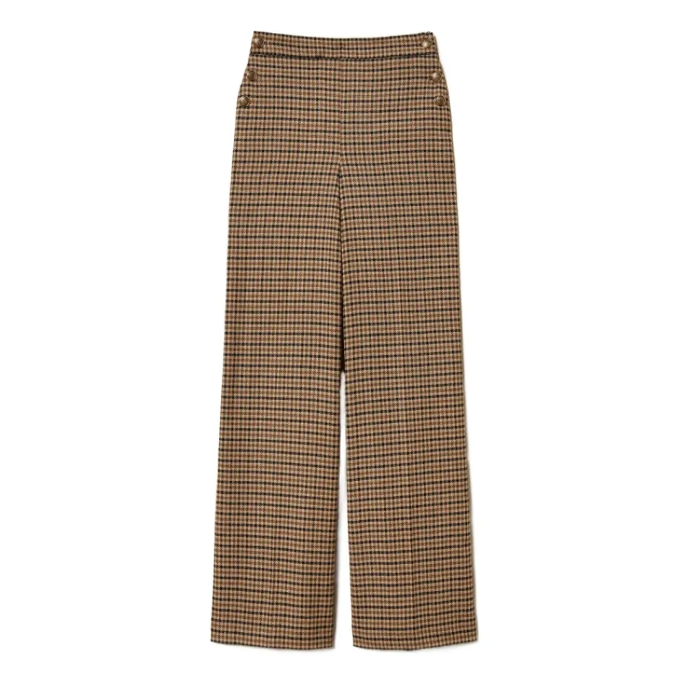 DAMES Twinset Broeken^Elegante Kamel & Zwart Wollen Broek