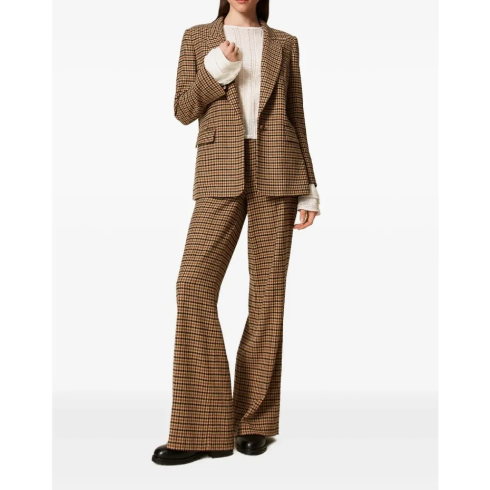 DAMES Twinset Broeken^Elegante Kamel & Zwart Wollen Broek