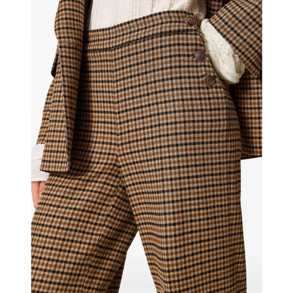 DAMES Twinset Broeken^Elegante Kamel & Zwart Wollen Broek