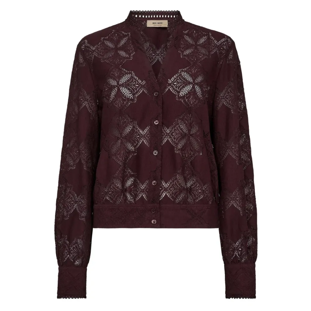 DAMES MOS MOSH Elegante kanten blouse met mandarijnkraag