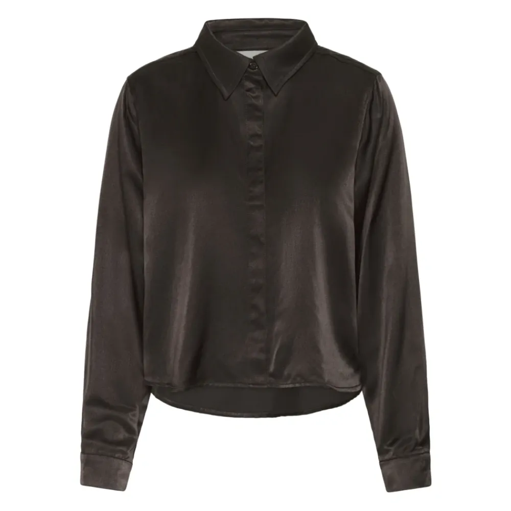 DAMES My Essential Wardrobe Elegante korte overhemdblouse Espresso