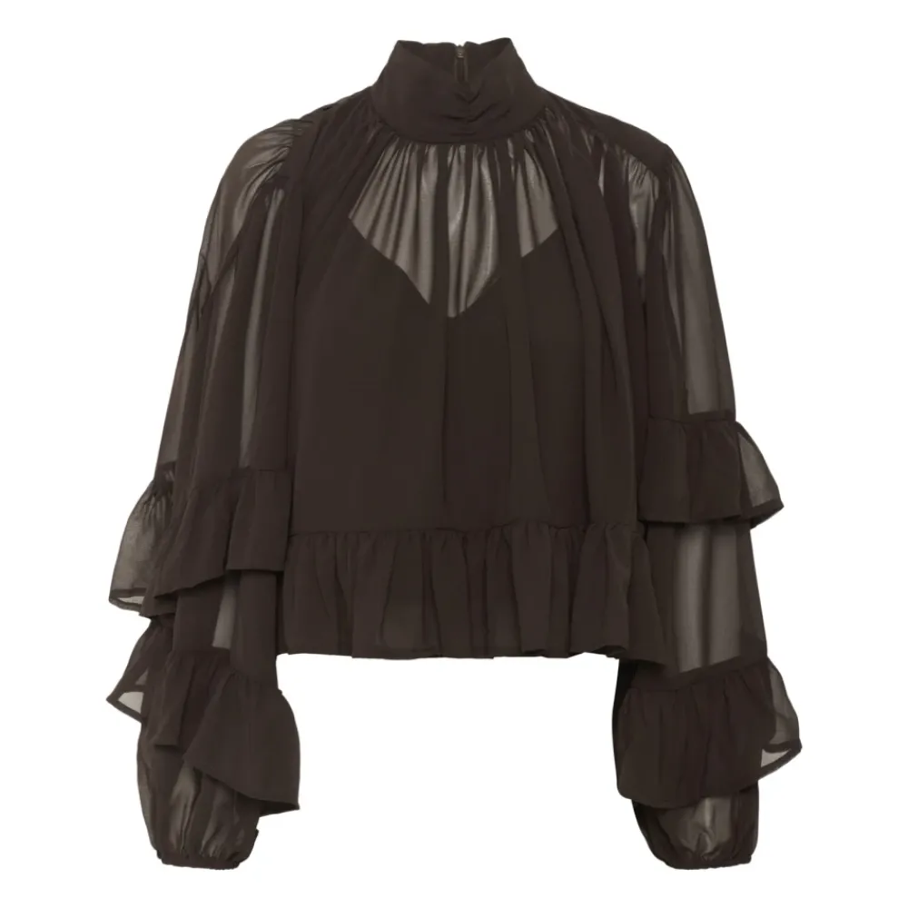 DAMES Gestuz Elegante Mesh Blouse met Ruches