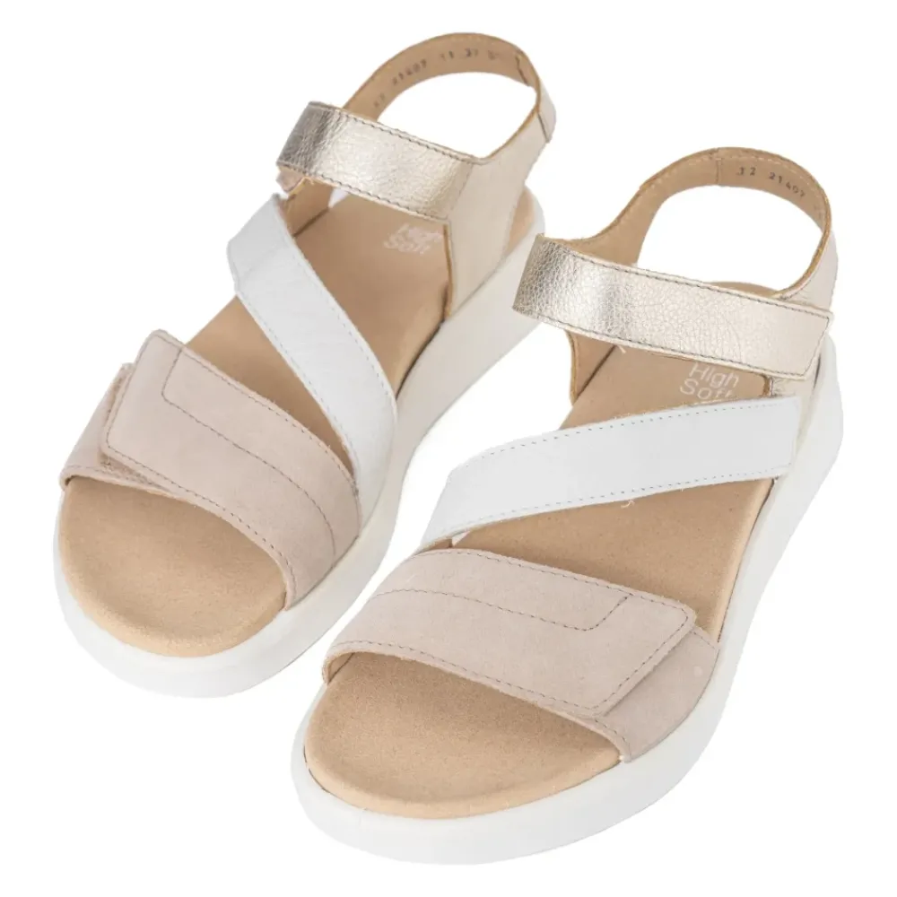 DAMES ara Sleehakken^Elegante Sandaal in Zand/Wit/Platin