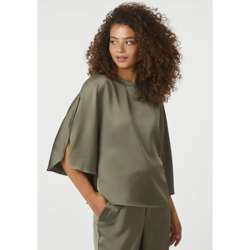 DAMES Neo Noir Blouses^Elegante Sateen Blouse Cold Army