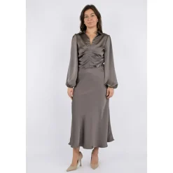 DAMES Neo Noir Elegante Warmgrijze Satijnen Rok