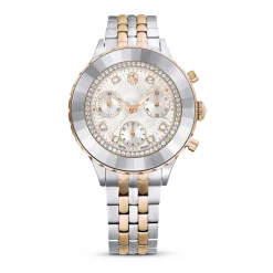 DAMES Swarovski Horloges^Elegante Zilveren Chrono Horloge