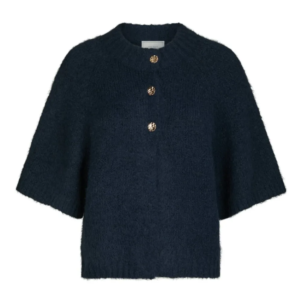 DAMES Neo Noir Fluffy Gebreid Vest Navy