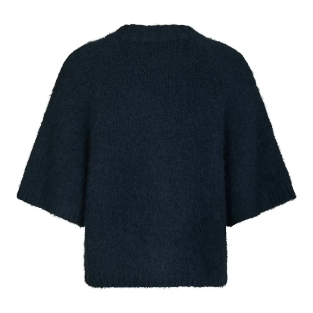 DAMES Neo Noir Fluffy Gebreid Vest Navy