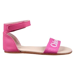 Chloé Sandalen^Fuchsia leren sandalen met logo-embleem