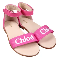 Chloé Sandalen^Fuchsia leren sandalen met logo-embleem