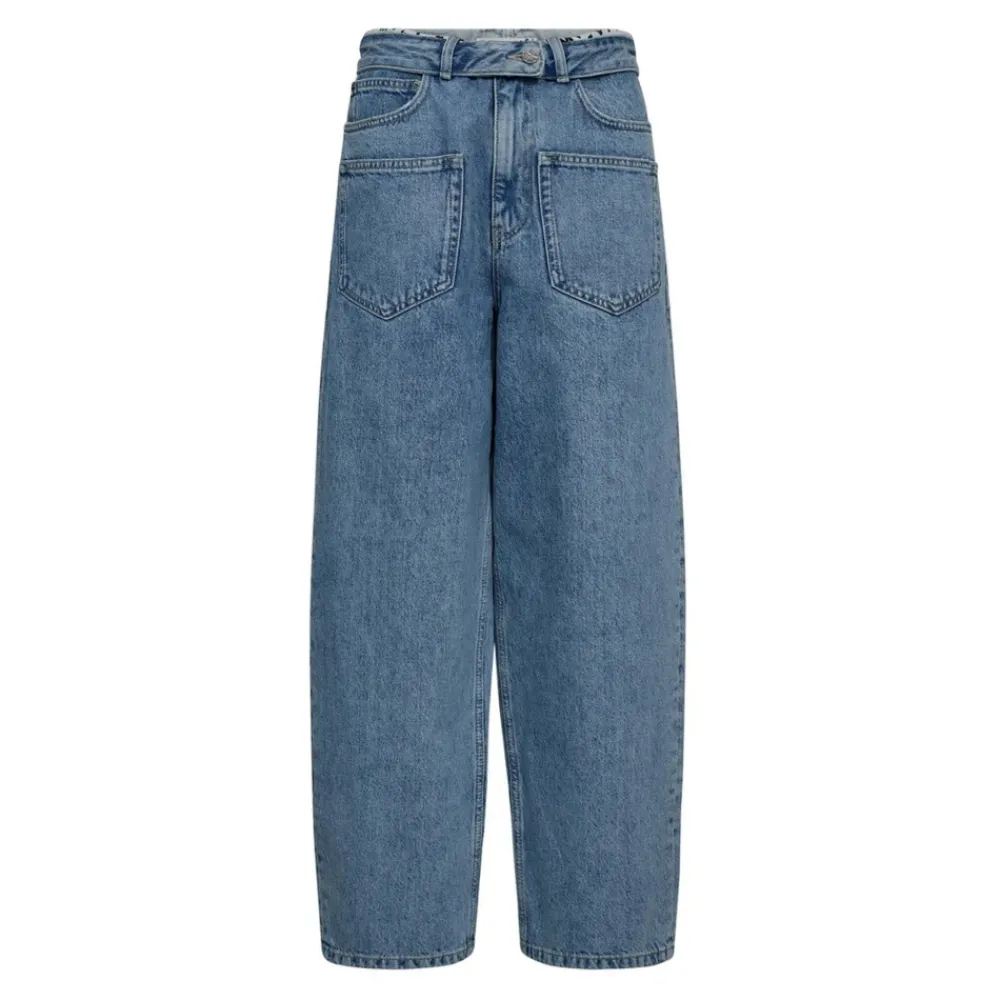 DAMES Haute L'Amitié Gebleekte Denim Flip Taille Zak Jeans