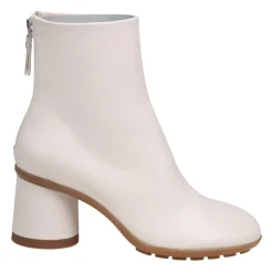 DAMES AGL Enkellaarsjes^Gebogen enkellaarsjes in krijt leer