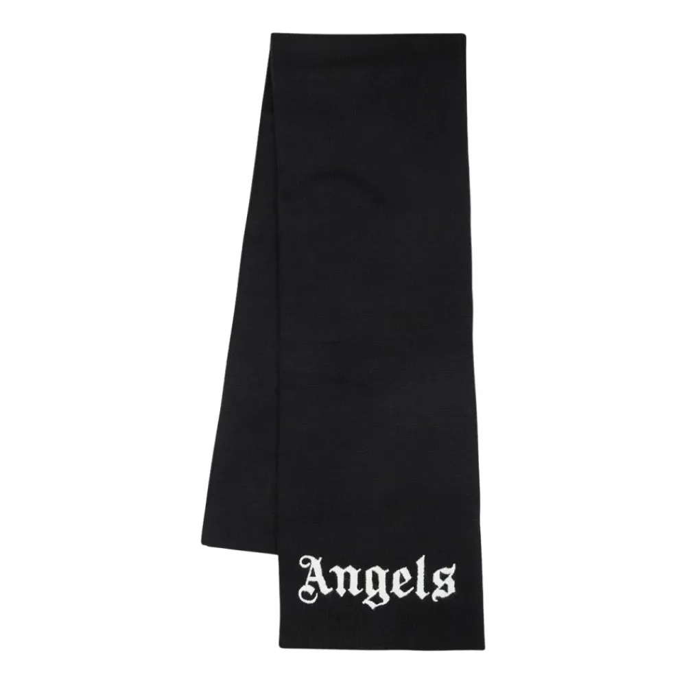 Palm Angels Geborduurd Logo Katoen Wol Sjaal