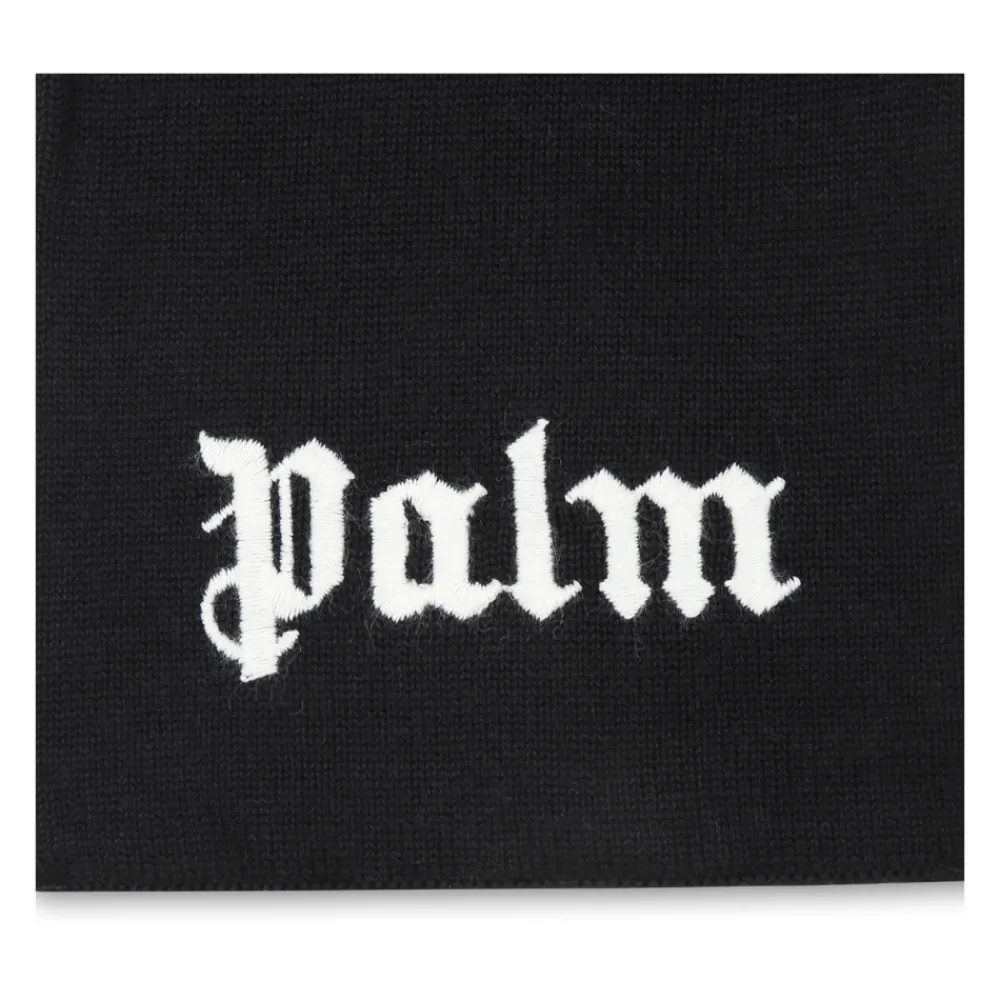 Palm Angels Geborduurd Logo Katoen Wol Sjaal