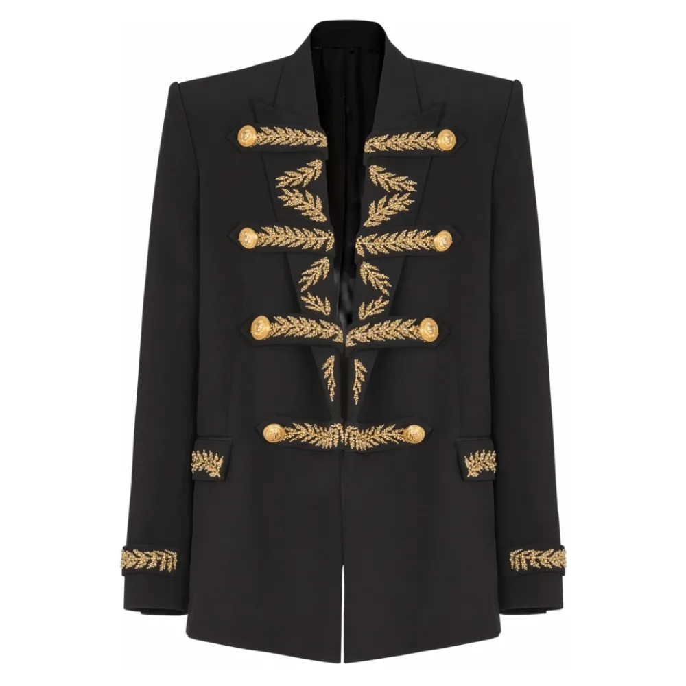 Heren Balmain Kostuums^Geborduurde crêpe jas