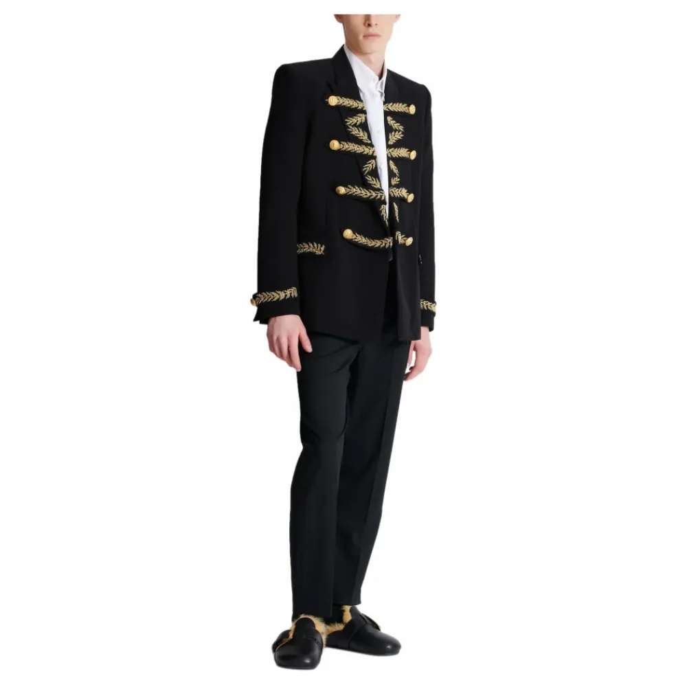 Heren Balmain Kostuums^Geborduurde crêpe jas