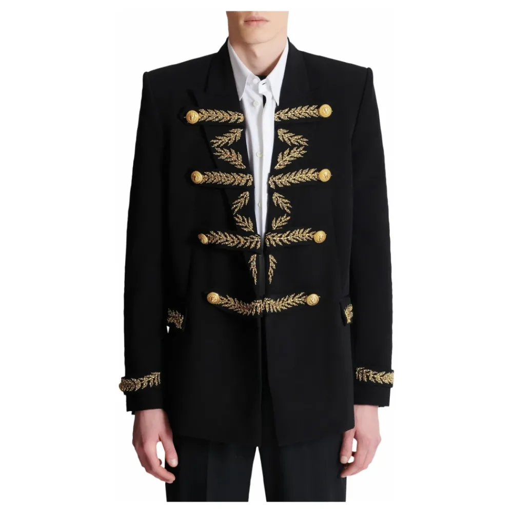Heren Balmain Kostuums^Geborduurde crêpe jas