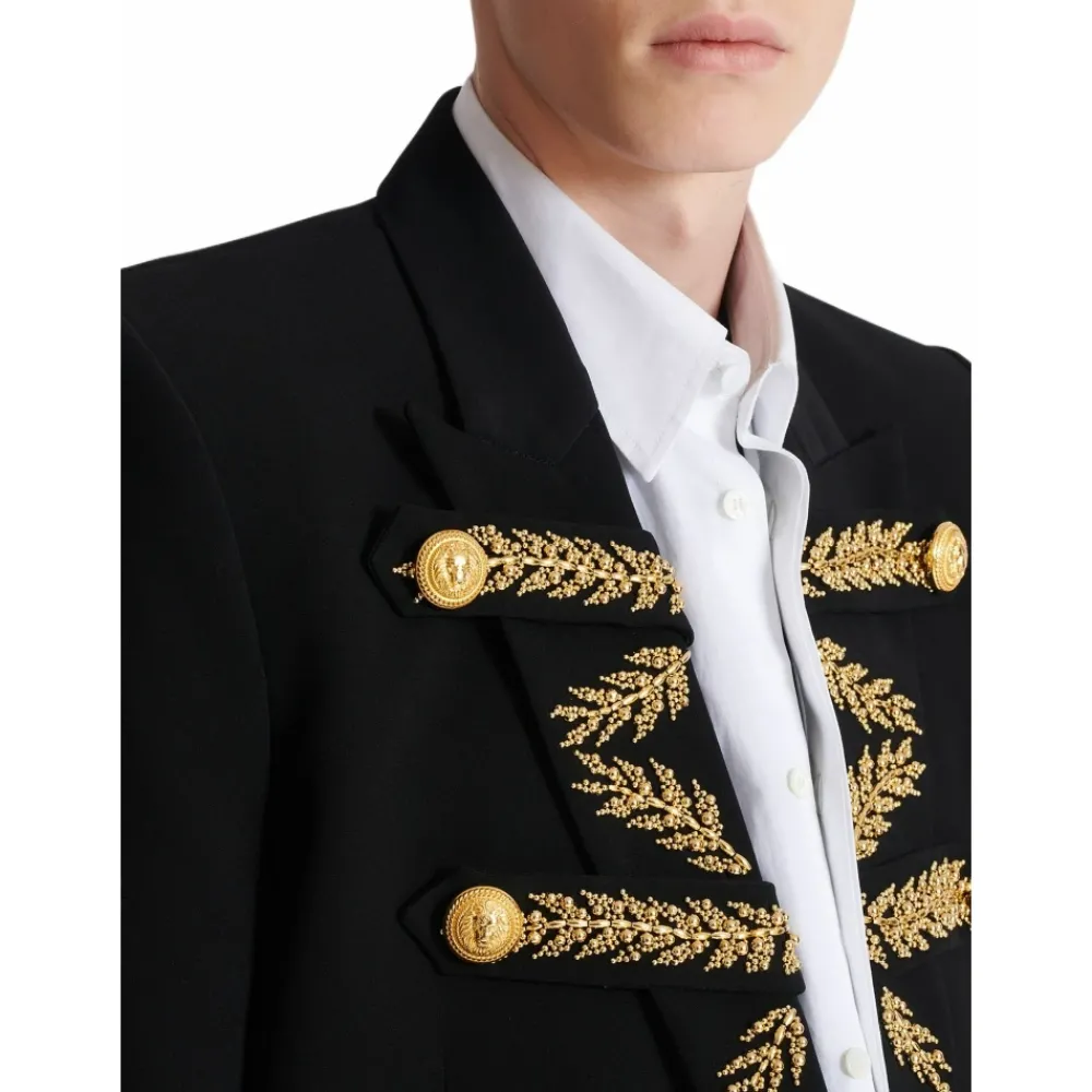 Heren Balmain Kostuums^Geborduurde crêpe jas