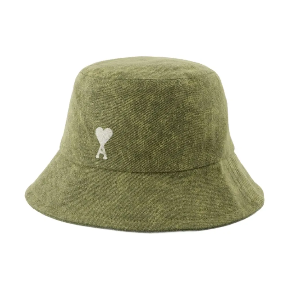DAMES Ami Paris Hoeden|Hoeden^Geborduurde emmerhoed - Katoen - Khaki