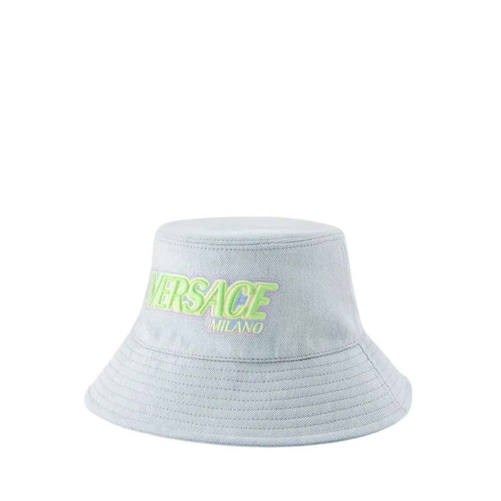 Heren Versace Hoeden^Geborduurde Logo Bucket Hat - Denim