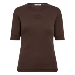 DAMES Co'Couture Shirts^Geborduurde Tee Top in Mocca