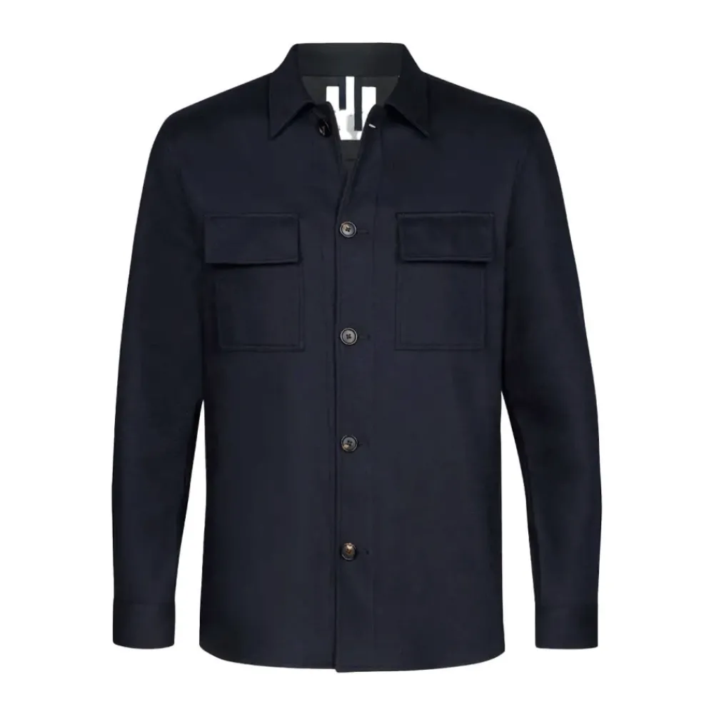 Heren Profuomo Overhemden^Gebreid Navy Overshirt