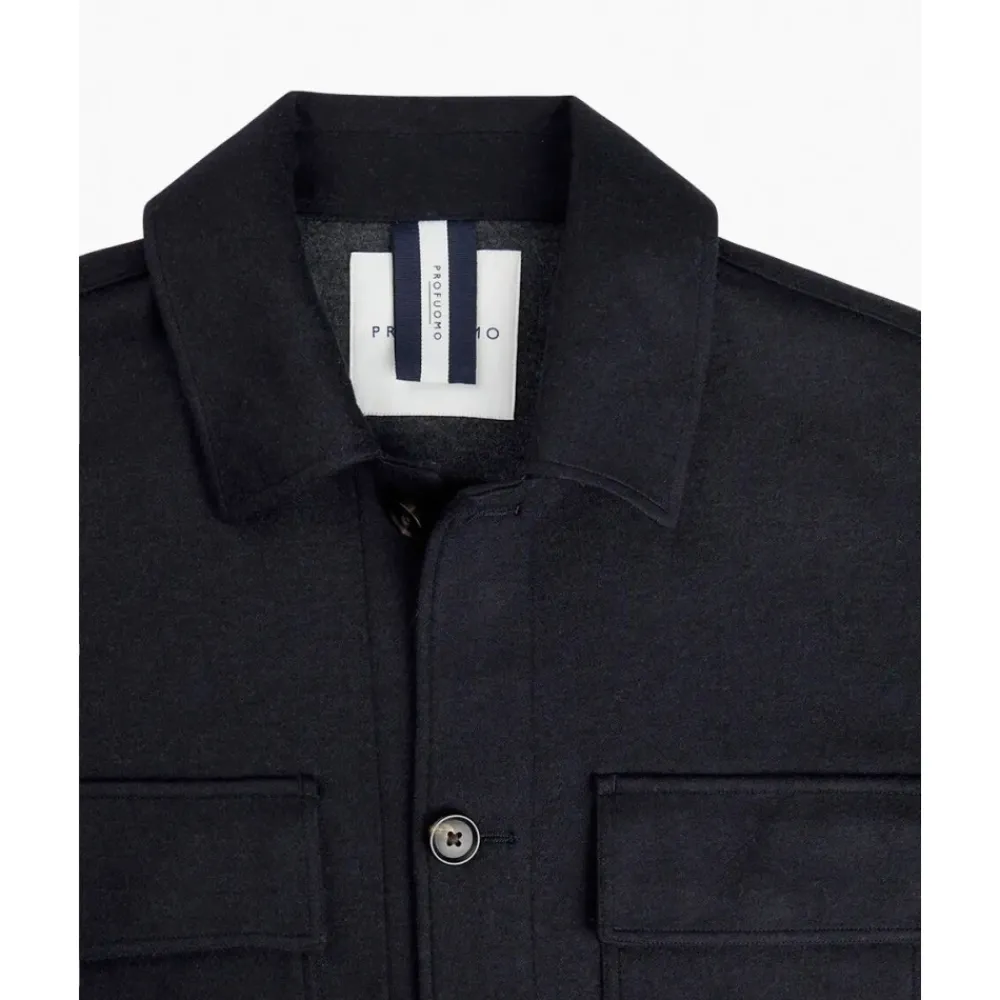 Heren Profuomo Overhemden^Gebreid Navy Overshirt