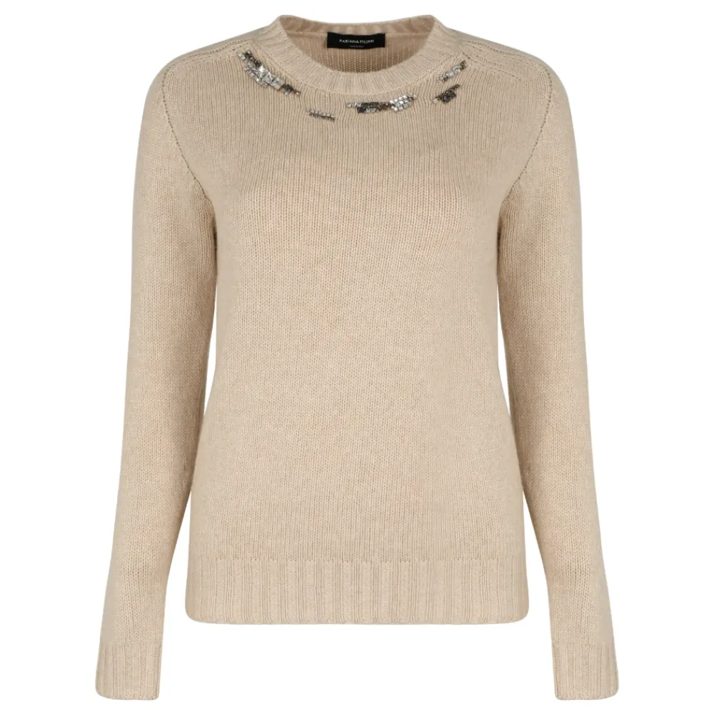 DAMES Fabiana Filippi Truien & Vesten^Gebreide trui met ronde hals en kristallen
