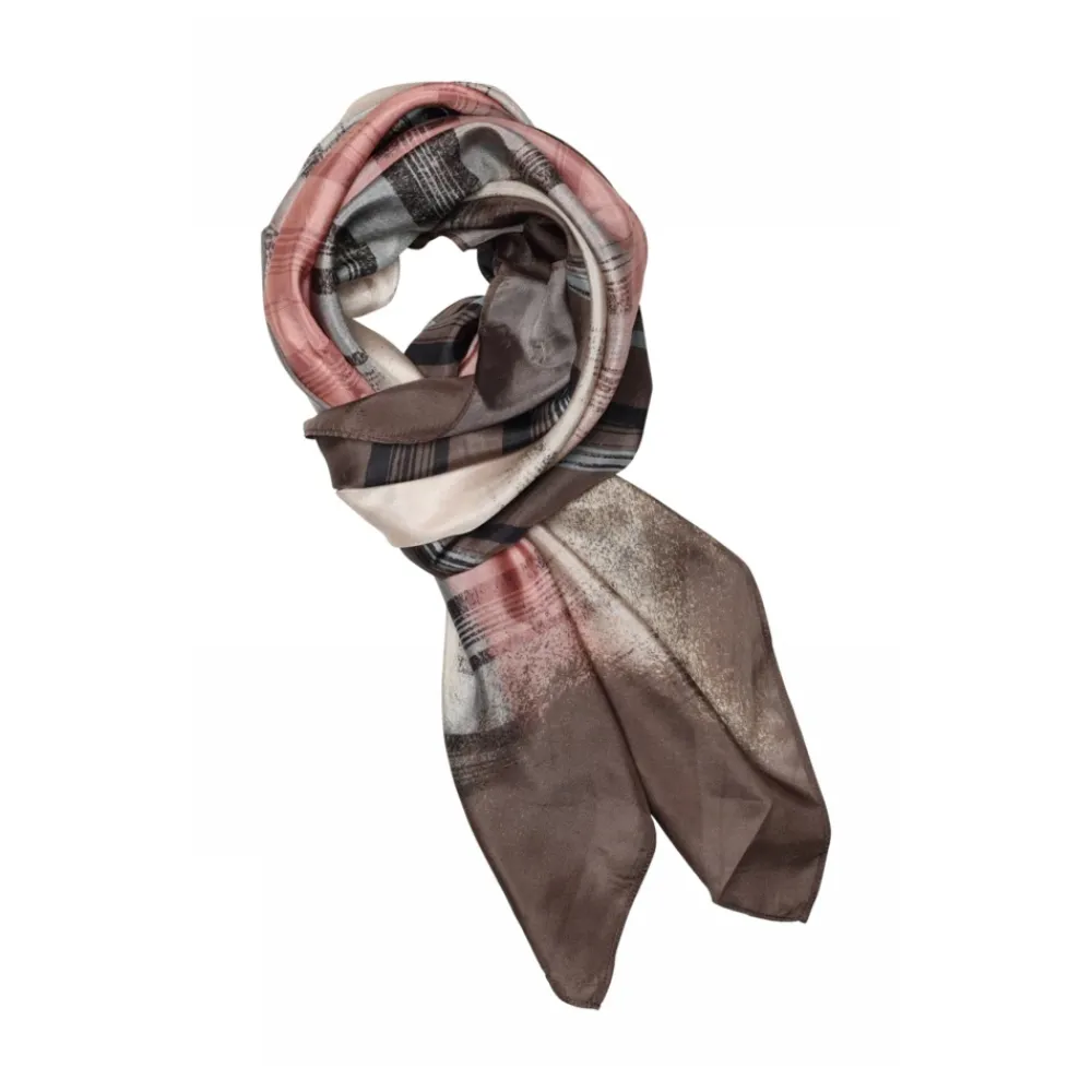 DAMES Gustav Sjaals^Gedrukte zijden sjaal in Roest/Ivoor