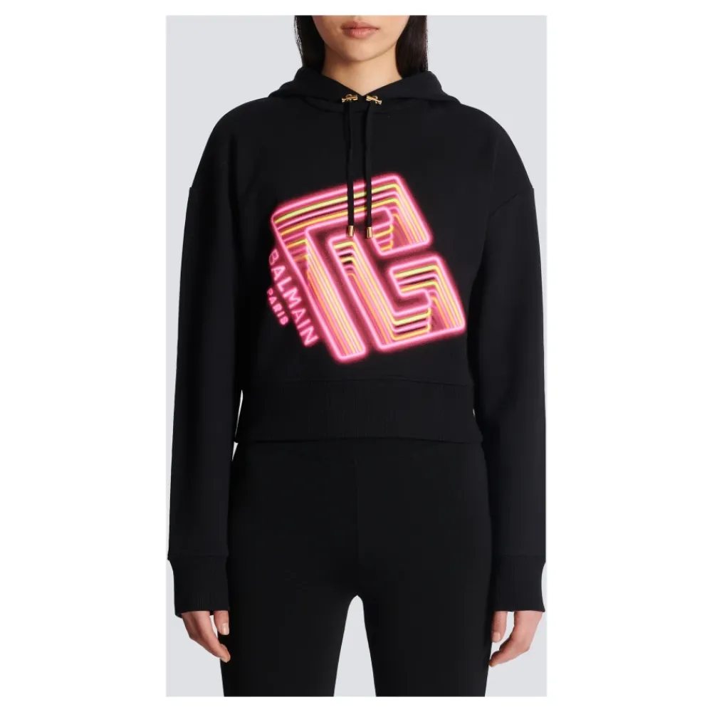 DAMES Balmain Hoodies & Sweatvesten^Geknipte neon-print sweatshirt