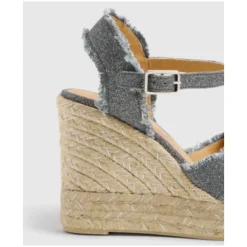 DAMES Castañer Sleehakken^Gekruiste Band Donker Zilveren Espadrille