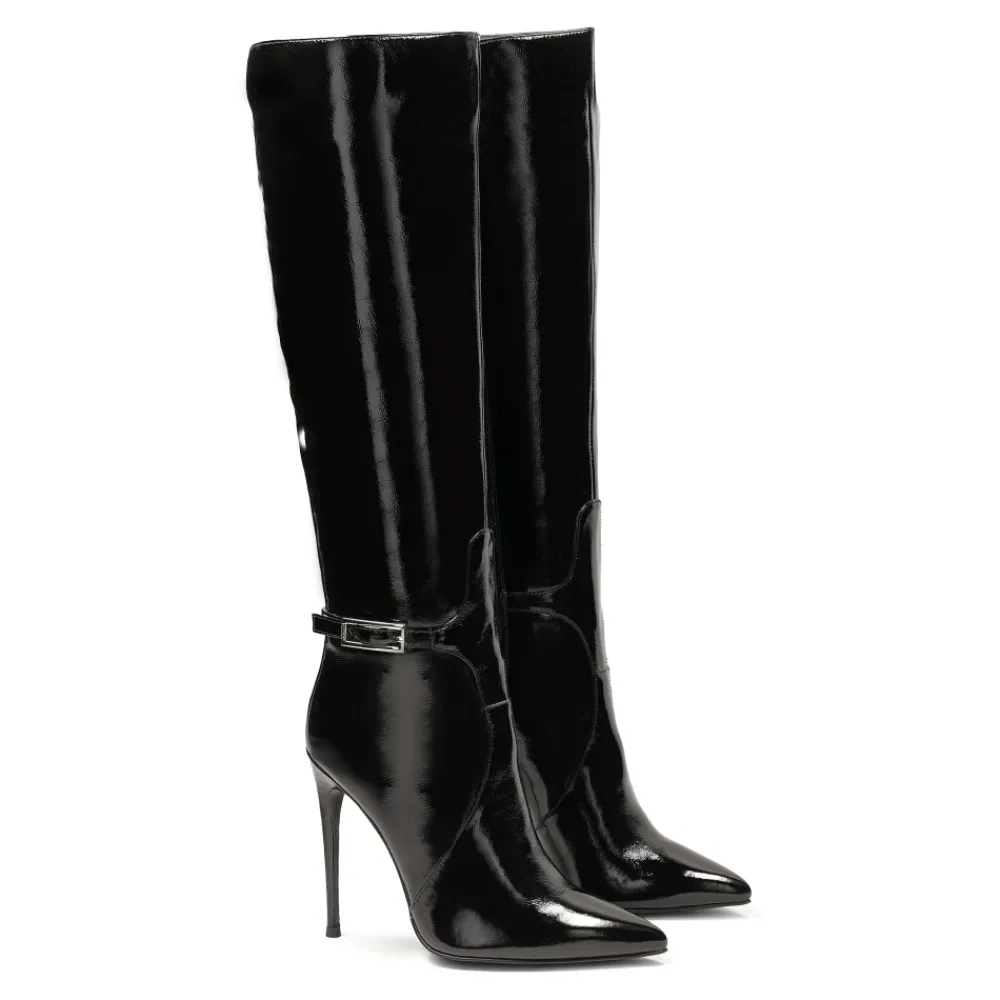 DAMES Kazar Enkellaarsjes^Gelakte stilettohaklaarzen met uitgesneden bovendeel