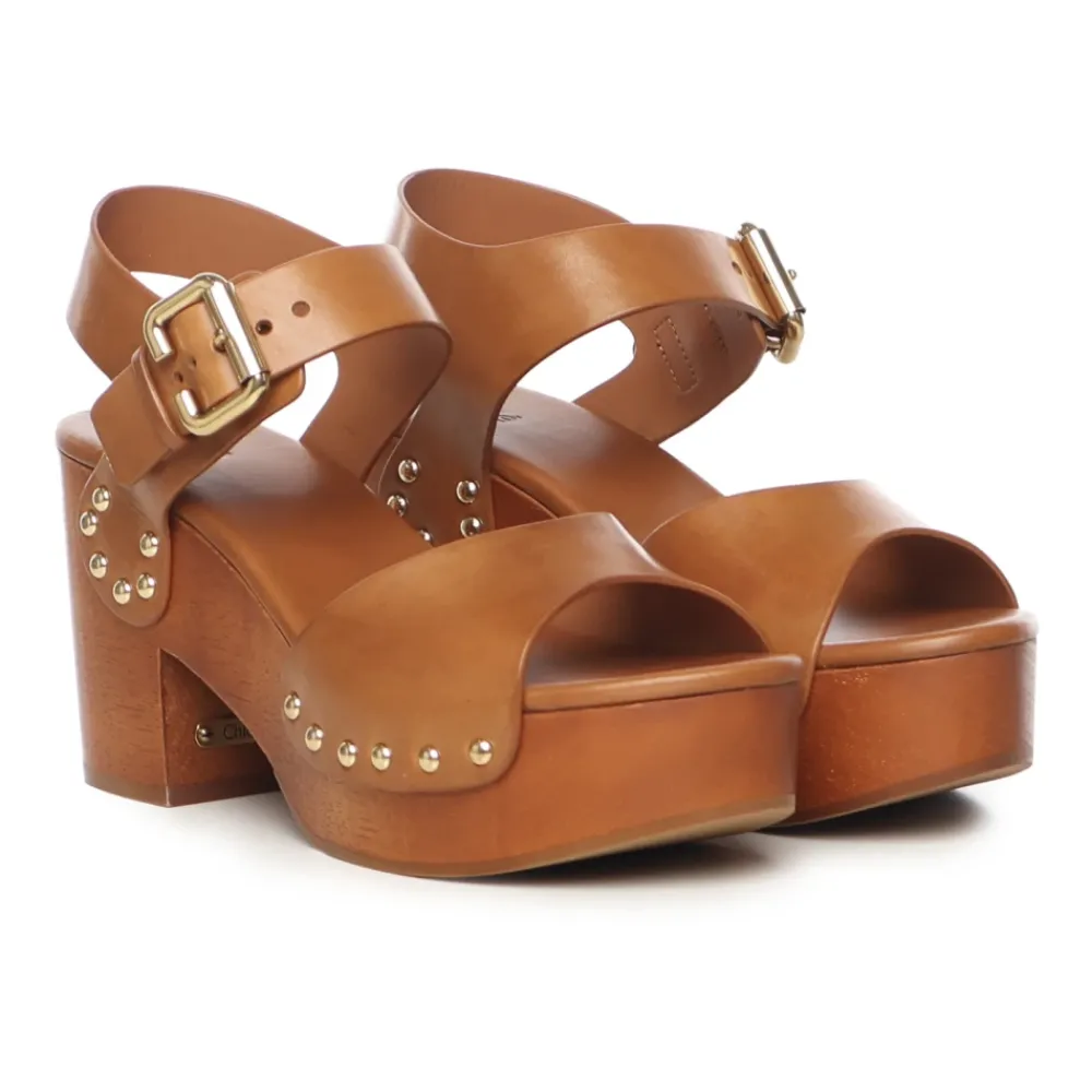 DAMES Chloé Gembere leren enkelband sandalen