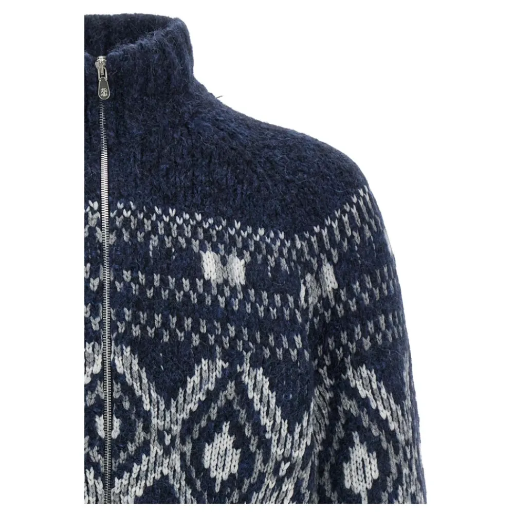 Heren Brunello Cucinelli Truien & Vesten^Geometric Jacquard Cardigan With Zipper