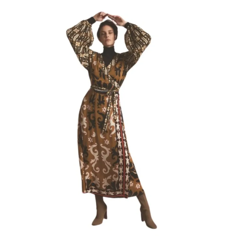 DAMES Summum Woman Jurken^Geprintte Midi Jurk met Ballonmouwen