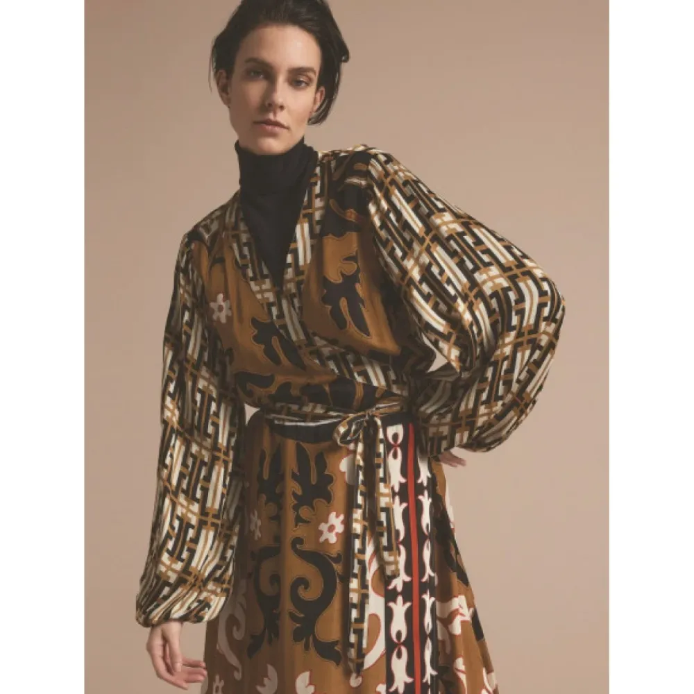 DAMES Summum Woman Jurken^Geprintte Midi Jurk met Ballonmouwen