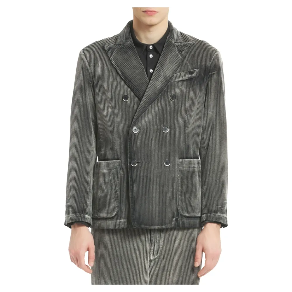 Heren Barena Venezia Jassen^Geribbelde Double-Breasted Jas