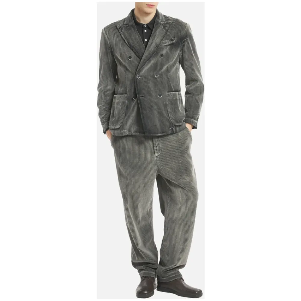 Heren Barena Venezia Jassen^Geribbelde Double-Breasted Jas