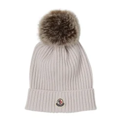 Moncler Geribbelde gebreide beanie met pompon