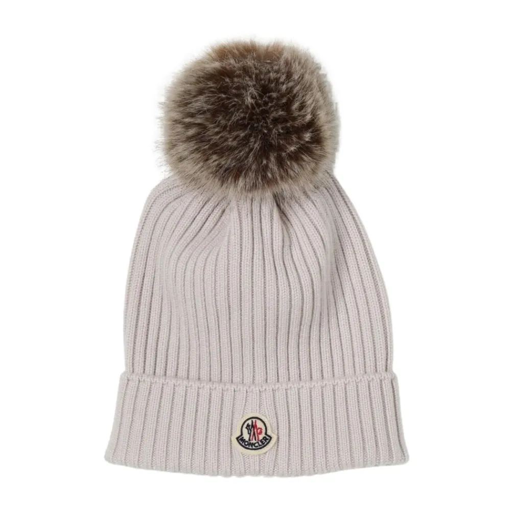 Moncler Geribbelde gebreide beanie met pompon