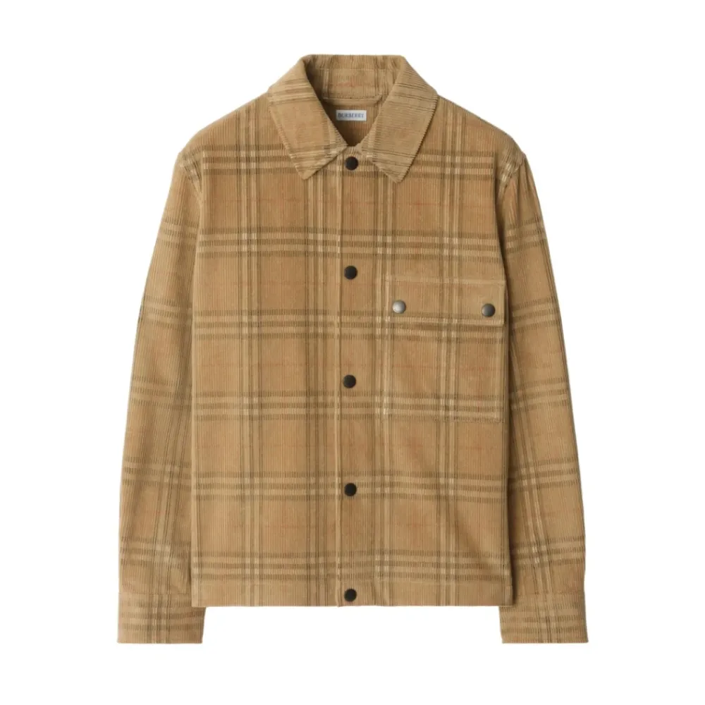 Heren Burberry Overhemden^Geruite Corduroy Overhemd met Zak