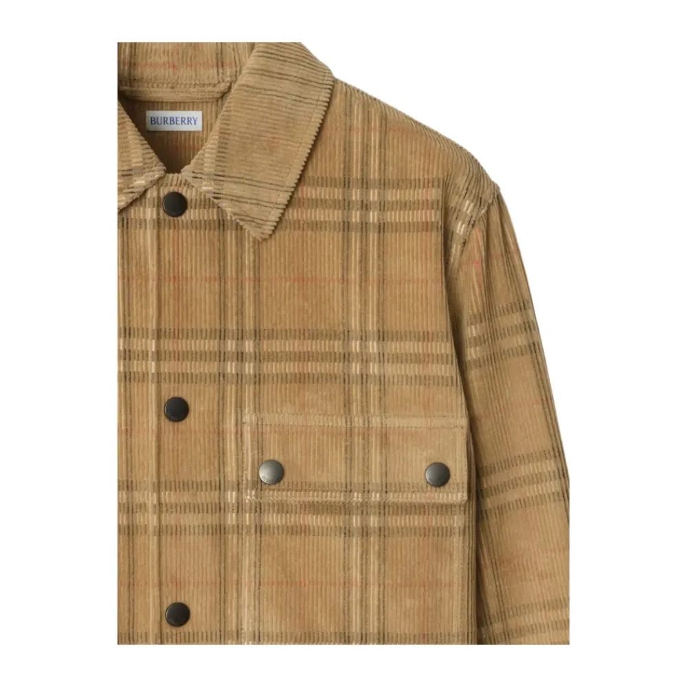 Heren Burberry Overhemden^Geruite Corduroy Overhemd met Zak