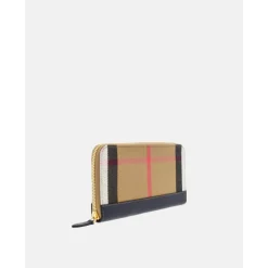 DAMES Burberry Geruite Zwarte Leren Portemonnee met Rits