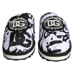 Heren Dolce & Gabbana Pantoffels^Gestikte Logo Slide Sandalen Wit