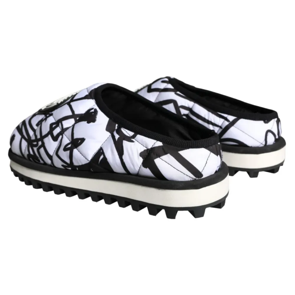 Heren Dolce & Gabbana Pantoffels^Gestikte Logo Slide Sandalen Wit