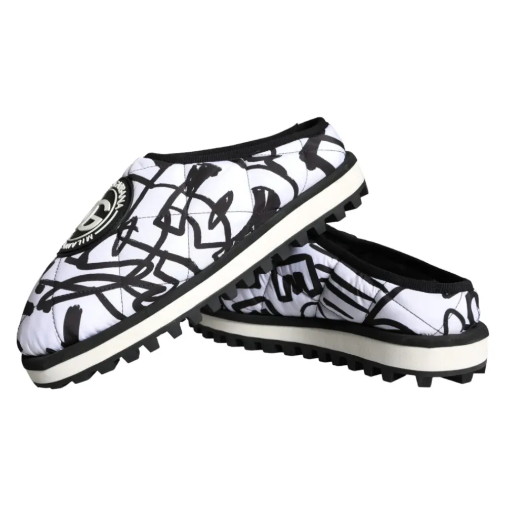 Heren Dolce & Gabbana Pantoffels^Gestikte Logo Slide Sandalen Wit