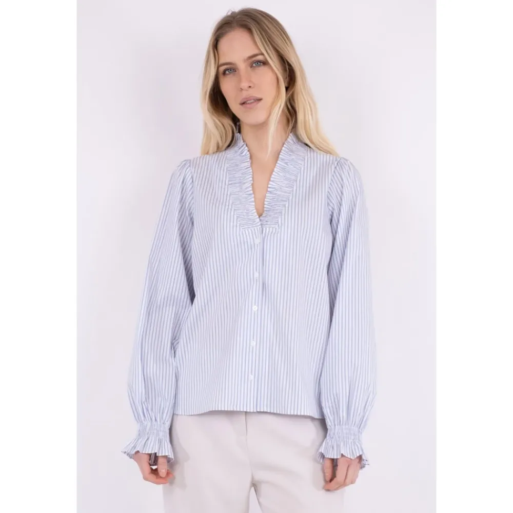 DAMES Neo Noir Blouses^Gestreepte blouse met pofmouwen