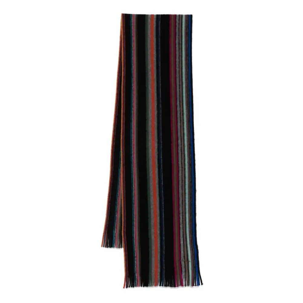 Heren Paul Smith Sjaals^Gestreepte Merinowol Franje Sjaal