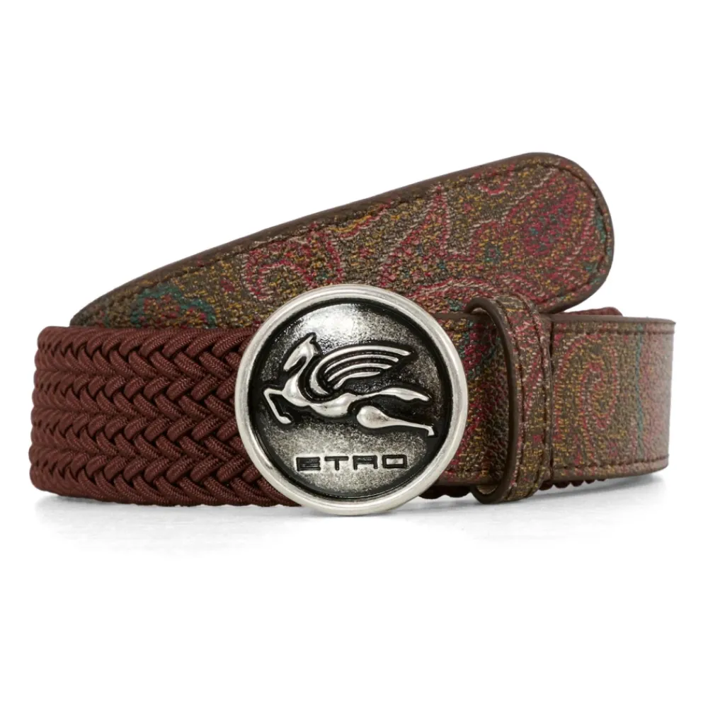 Etro Riemen En Bretels^Gevlochten Multicolor Riem met Leren Details